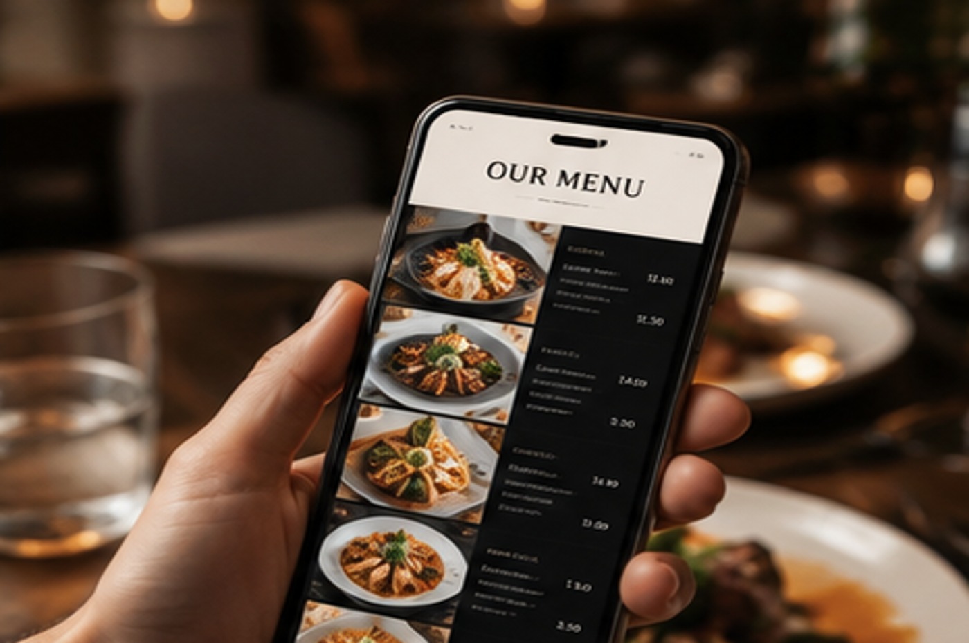 Digitale Speisekarte auf Smartphone